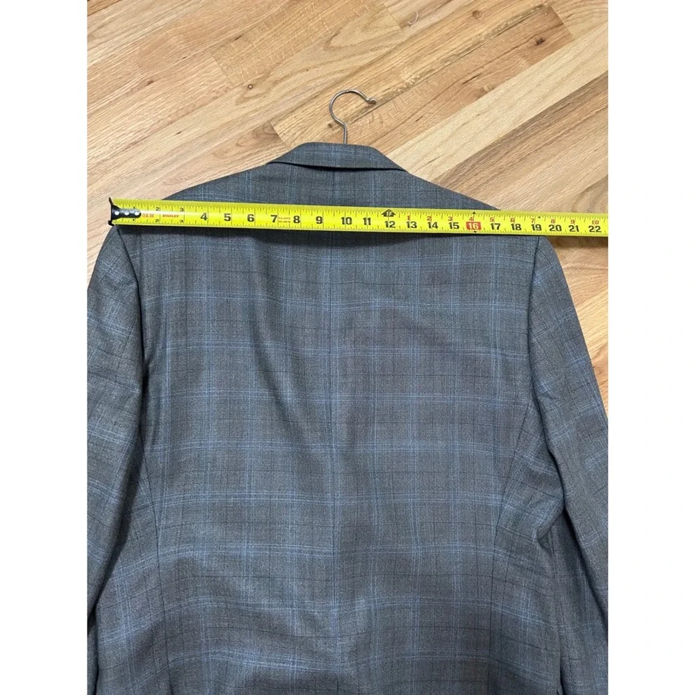 LAUREN Ralph Lauren Mens 42L Gray Blue Plaid Windowpane Wool Silk Blazer‎ Jacket